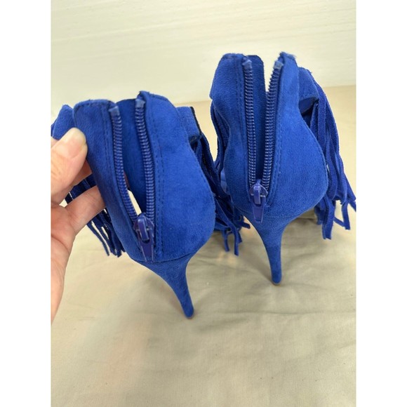 Shi by Journeys Womens KOKO Open Toe Fringe Sandal Heel Blue Size 8.5 M - Picture 9 of 11